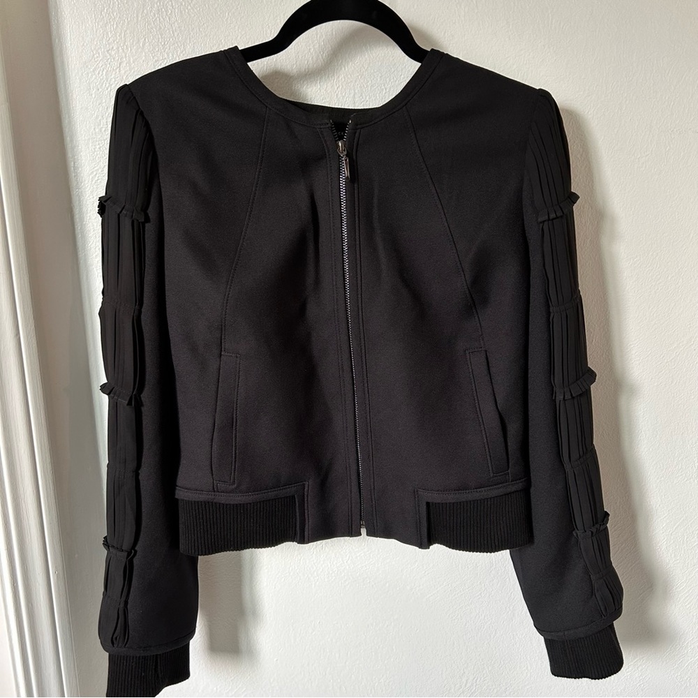 White House black market Stunning black fringe blazer coat jacket size 4 small